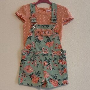 Little Mass Floral Mint and Coral Kids Overalls